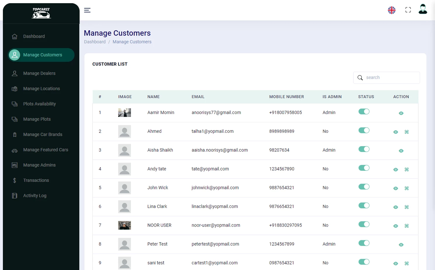 Car Space Rental Platform web — Manage Customers