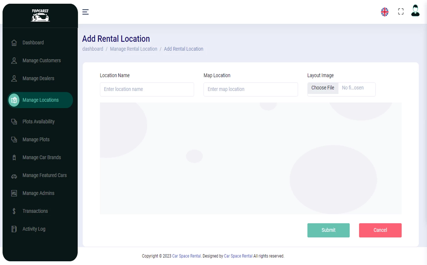 Car Space Rental Platform web — Add Rental Locations