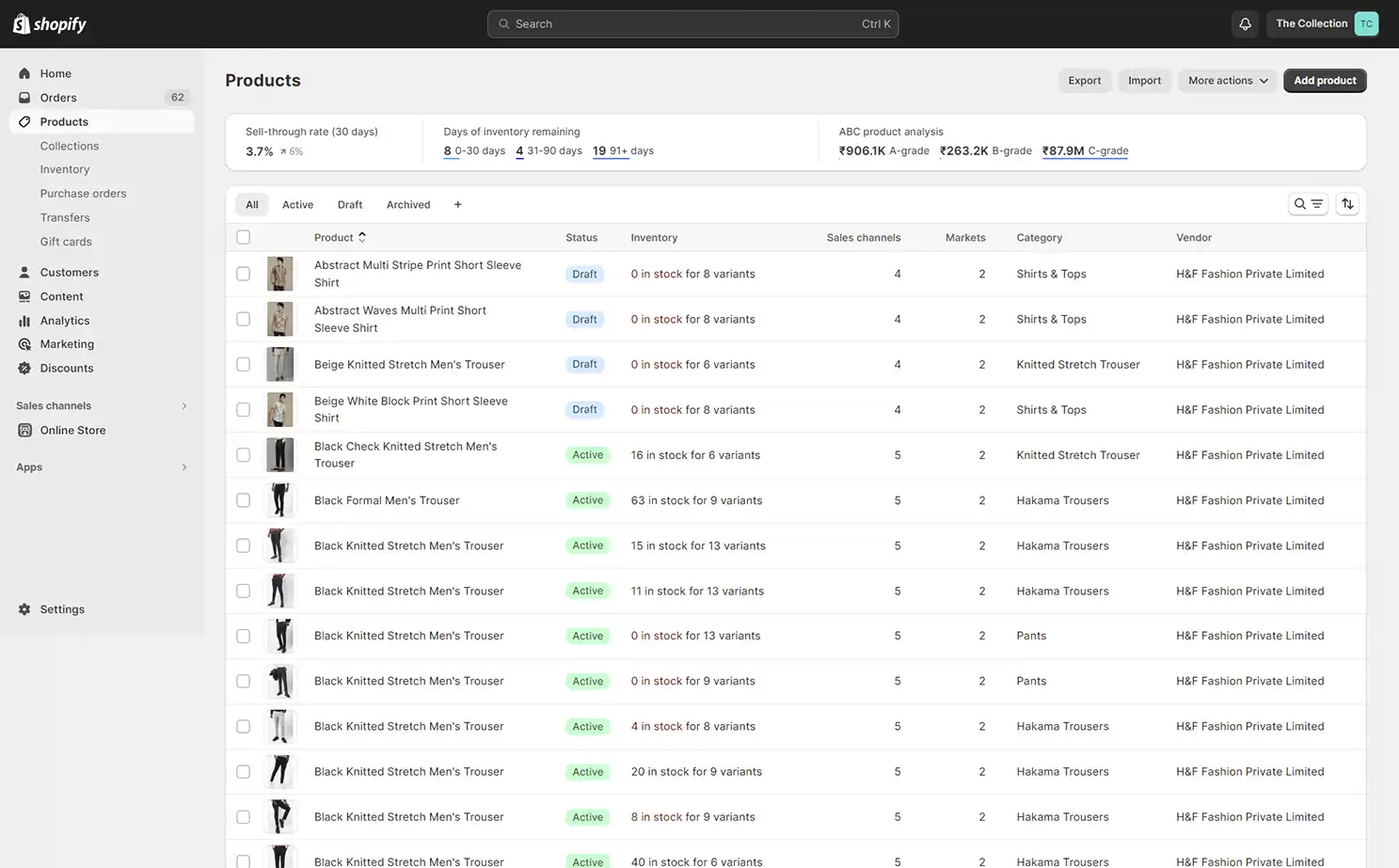 Apparel eCommerce admin — Products