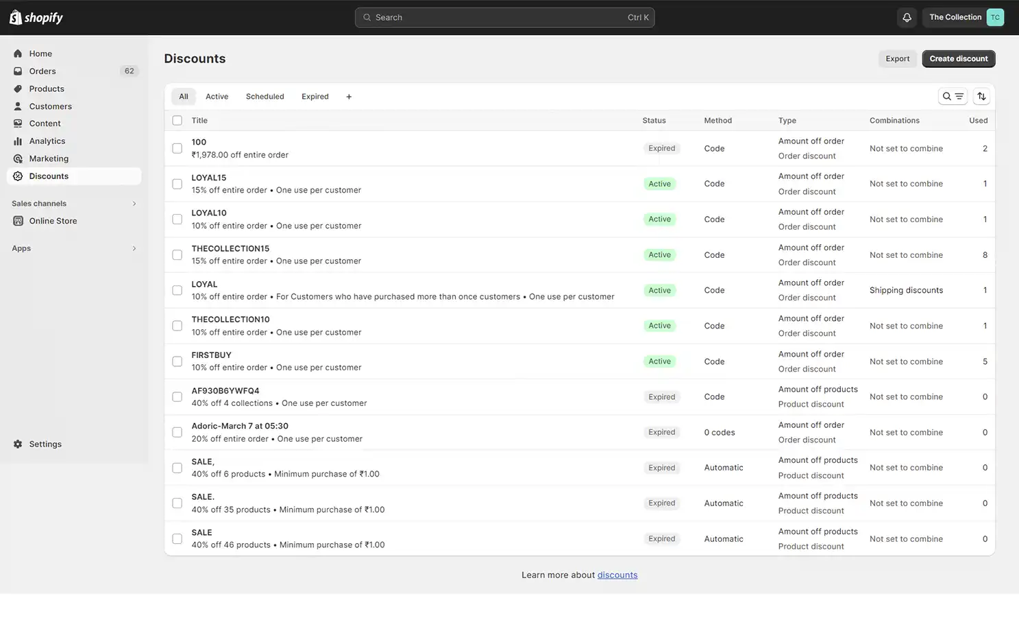 Apparel eCommerce admin — Discounts