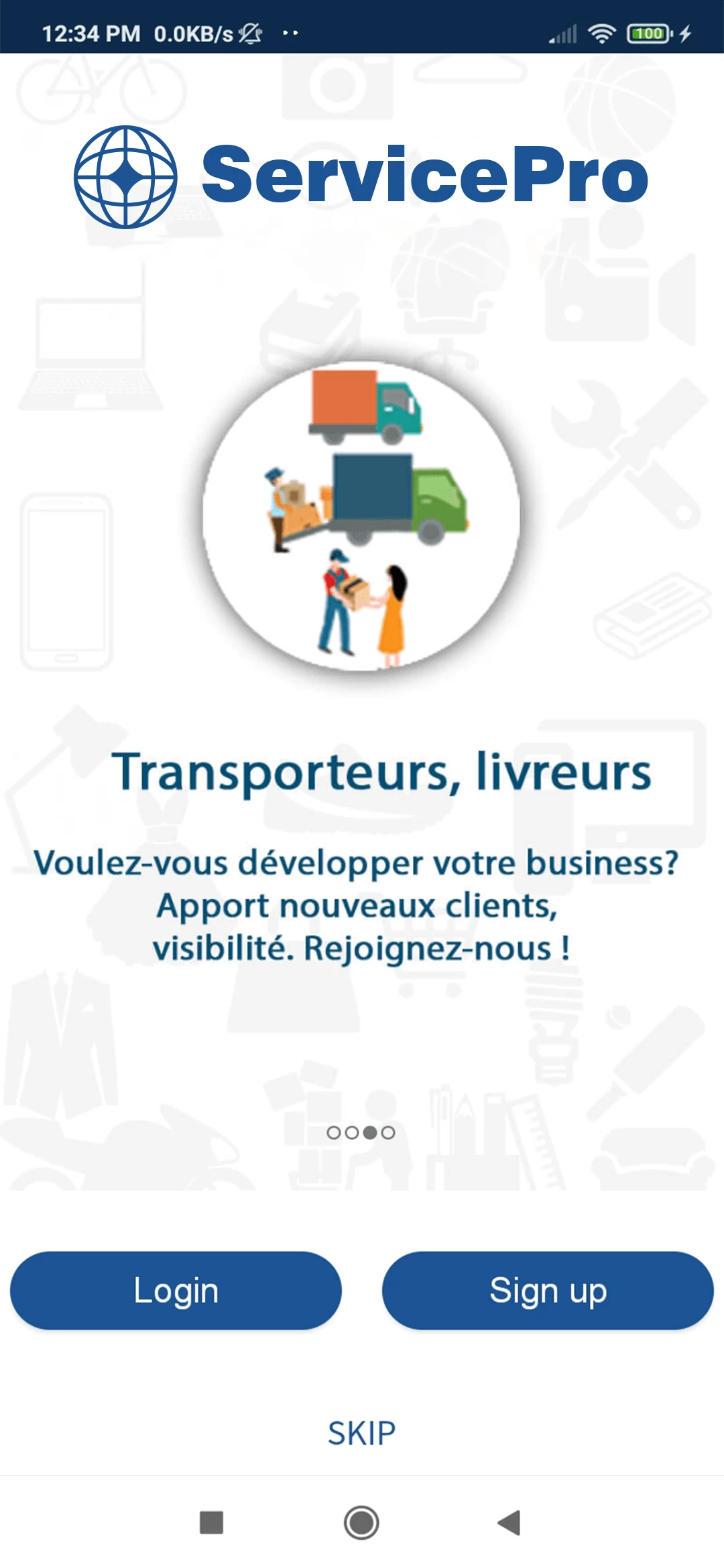 Courier and transport — user — Login or Signup