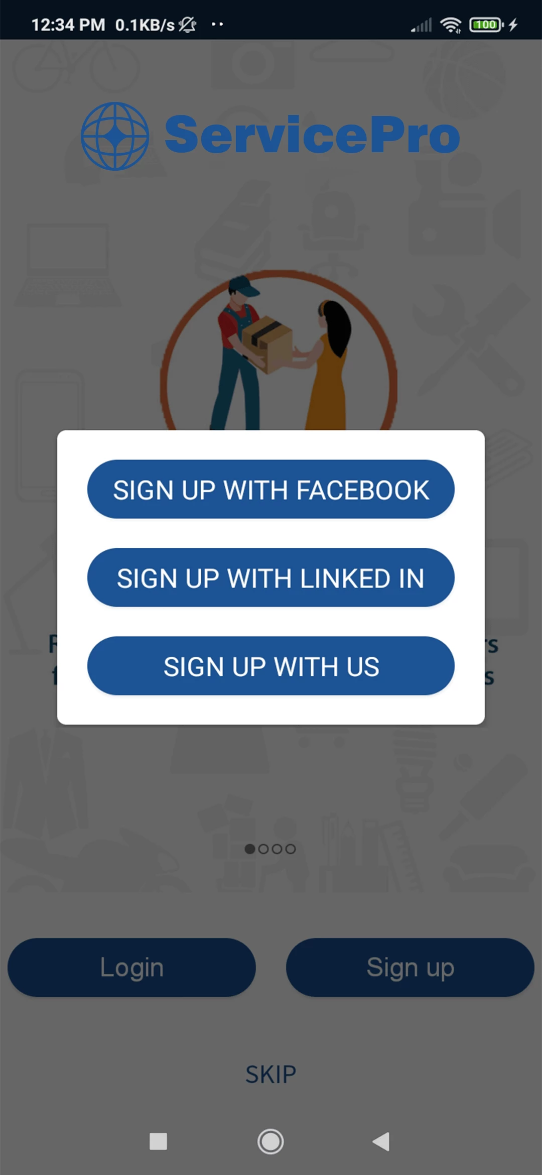 Courier and transport — user — Signup Option