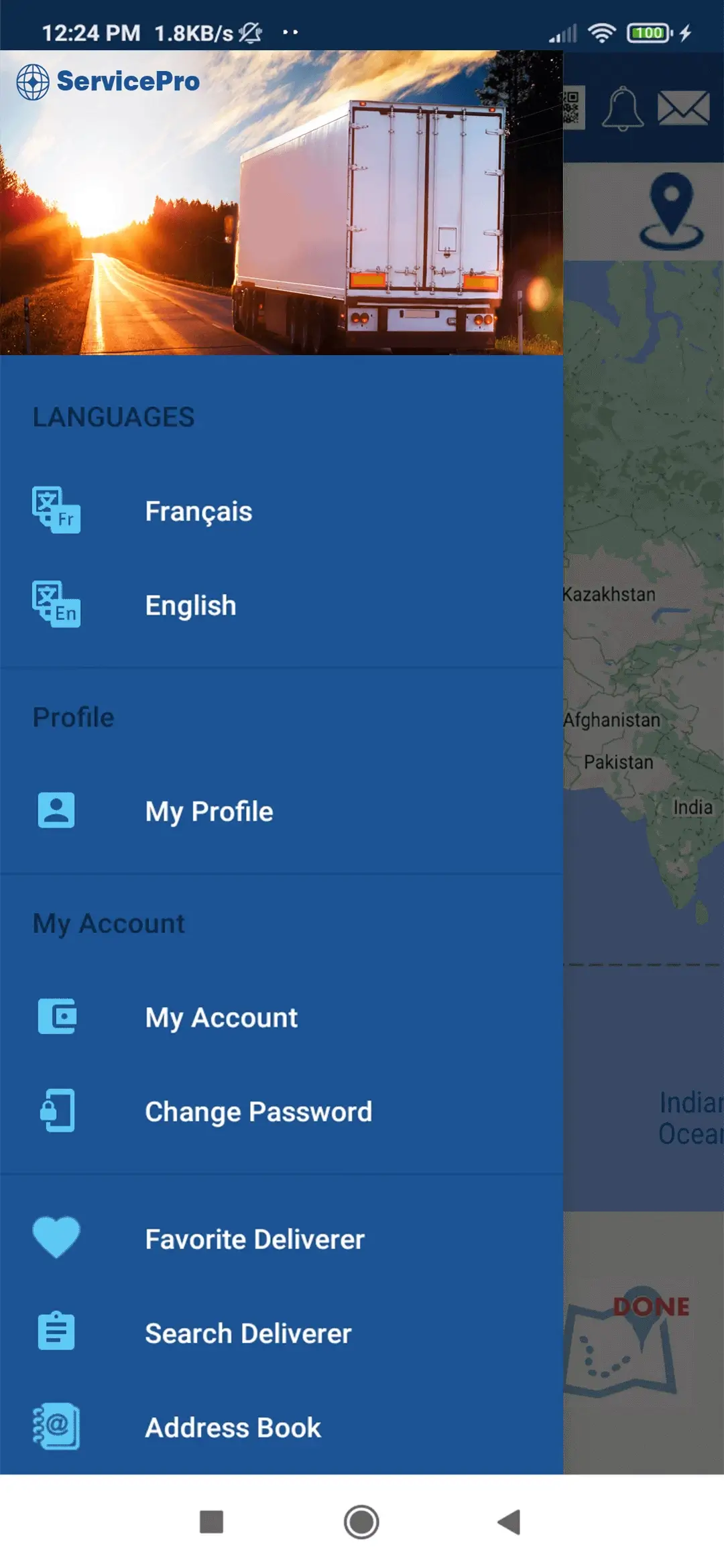 Courier and transport — user — Sidebar