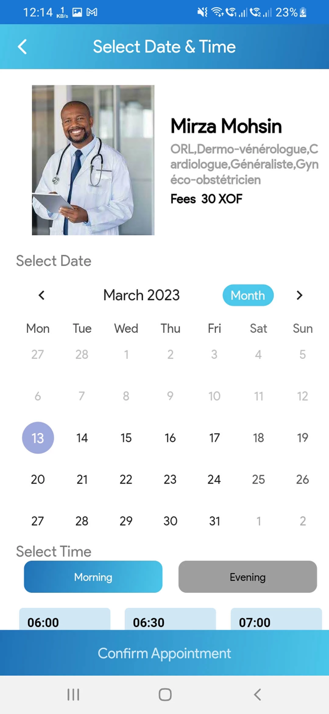 Doctor Appointment and Online Pharmacy user — Select Date & Time