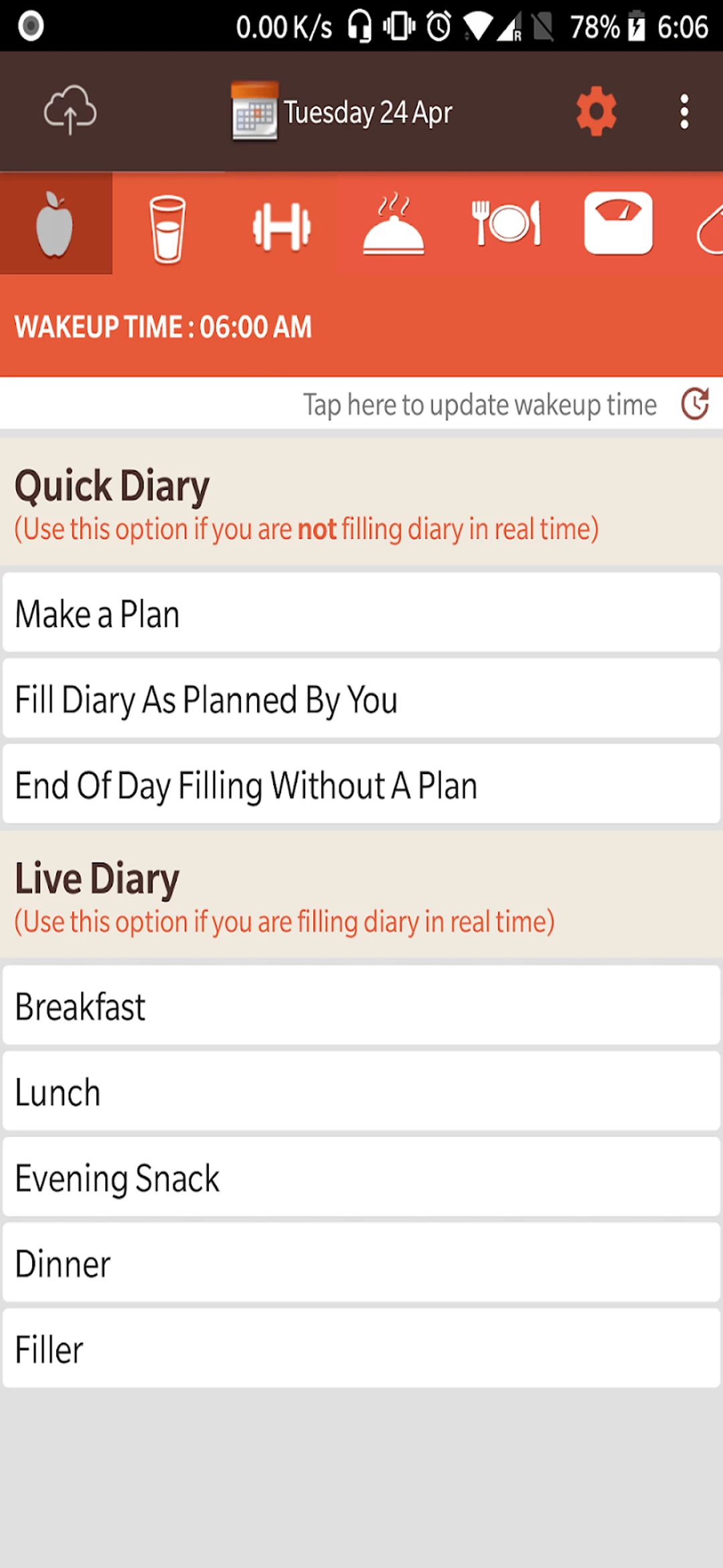 Diet App app — Wakeup Time
