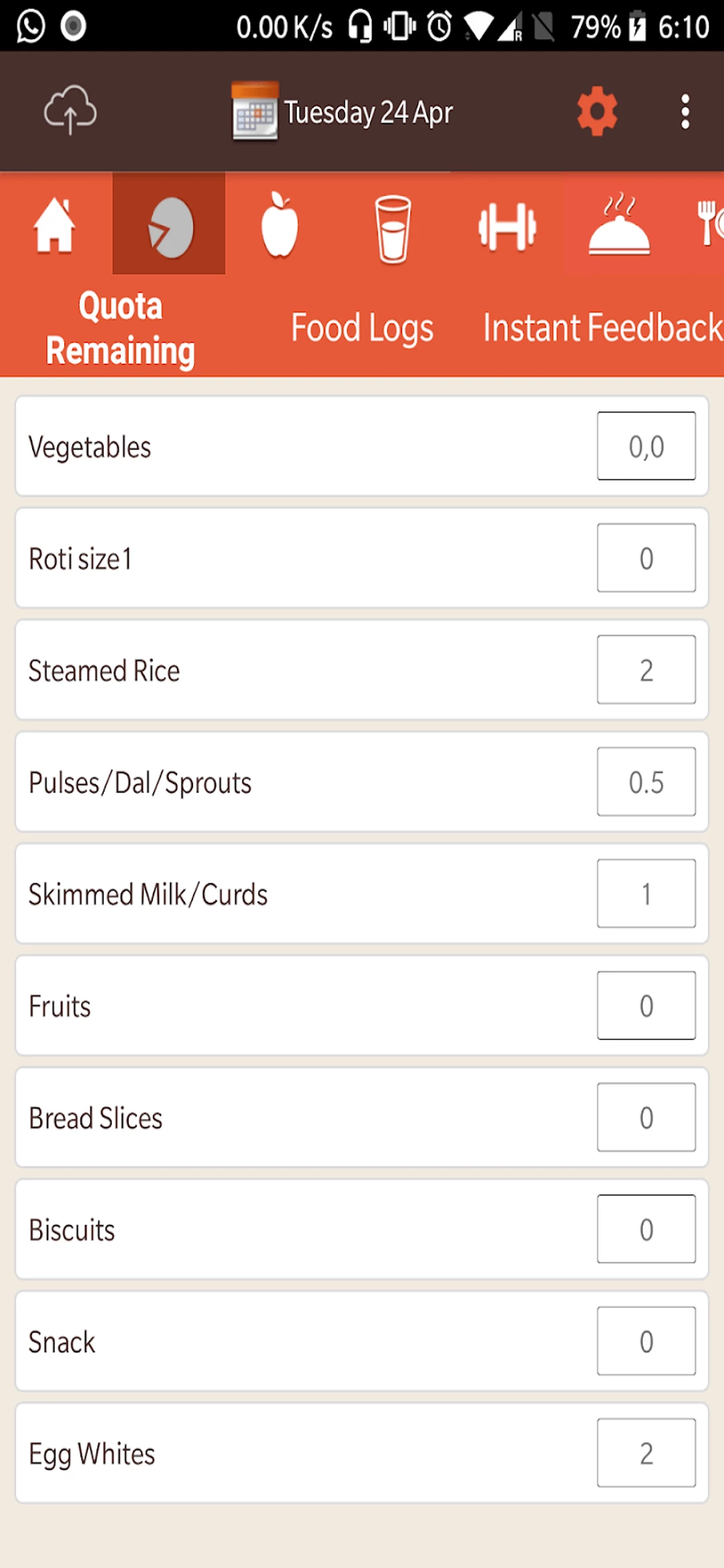 Diet App app — Quota Remaining