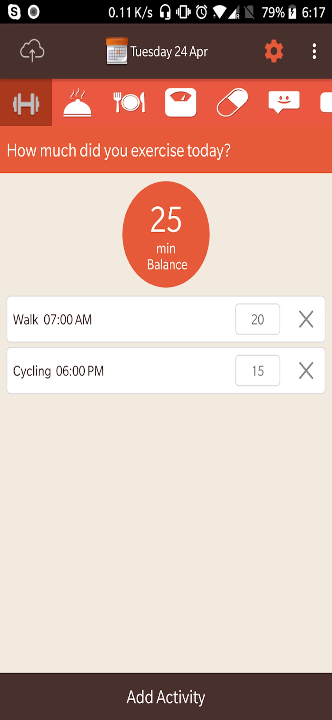 Diet App app — Exercise Did Today