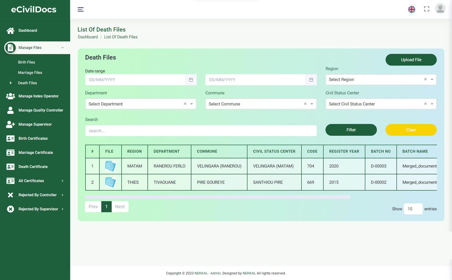 Digital Solution For Civil Documents admin — Manage Death Files