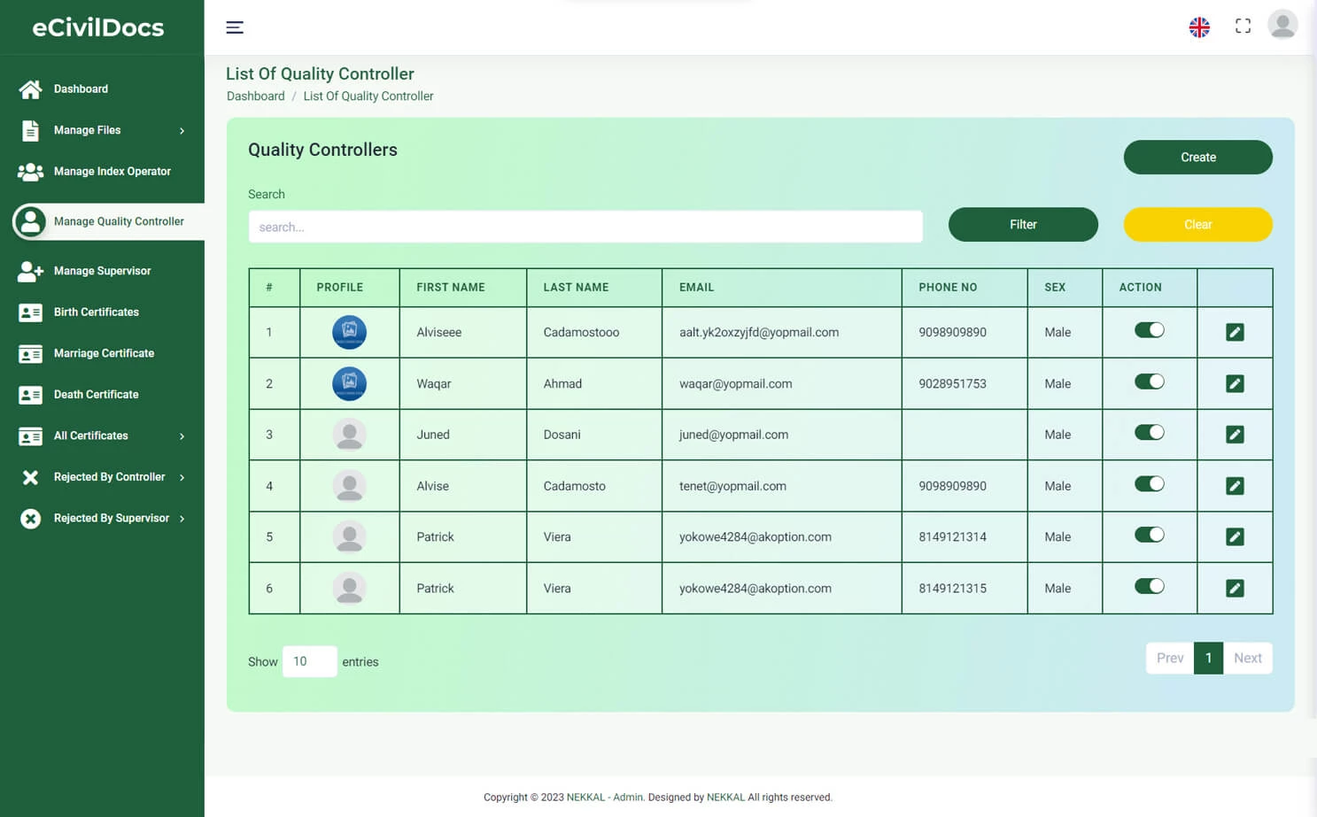 Digital Solution For Civil Documents admin — Manage Quality Controllers