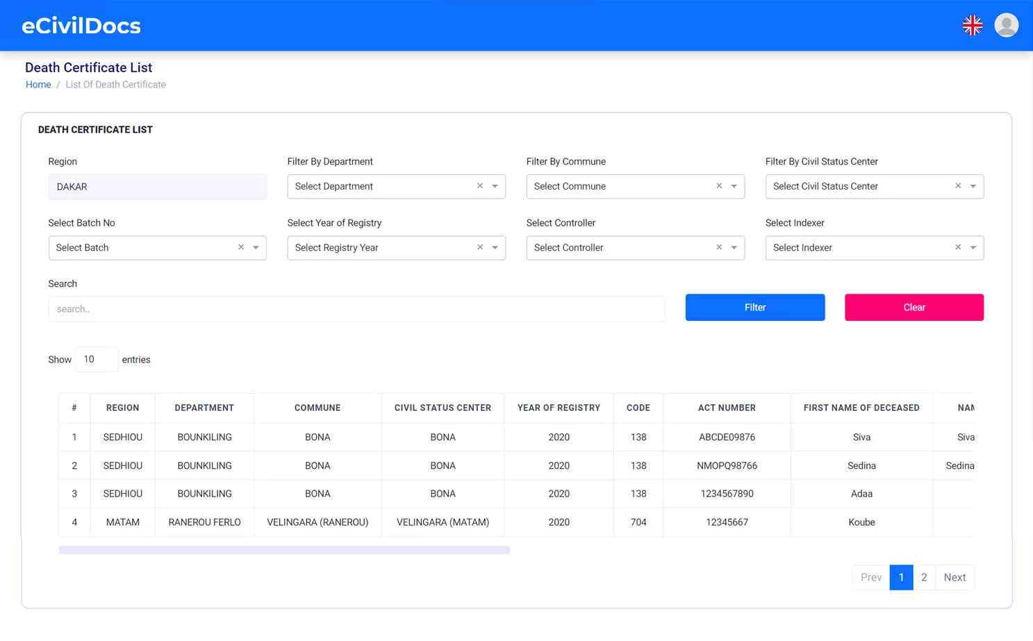 Digital Solution For Civil Documents supervisor — Death Certificate