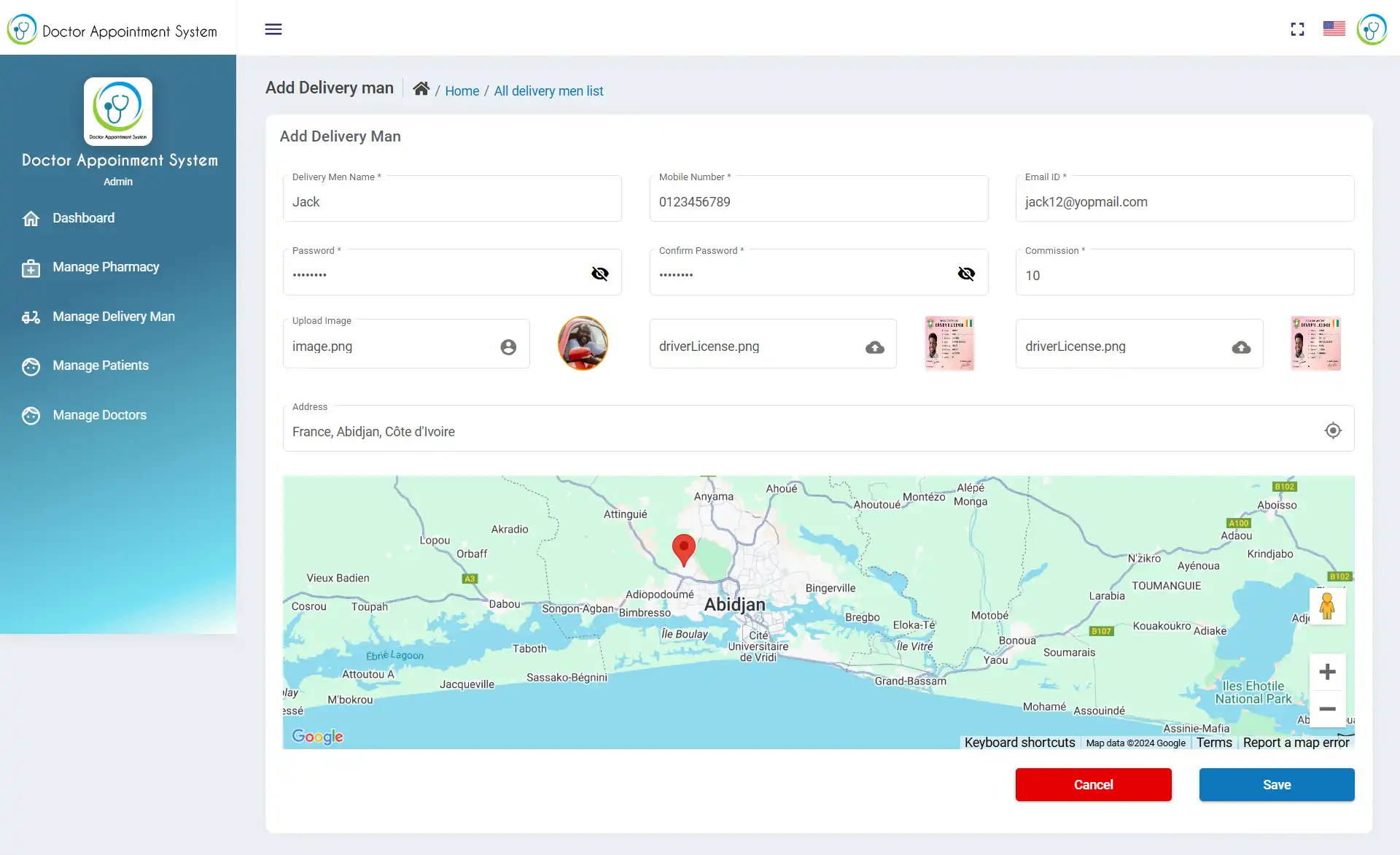 Doctor Appointment System with AI — admin — Add Delivery Man
