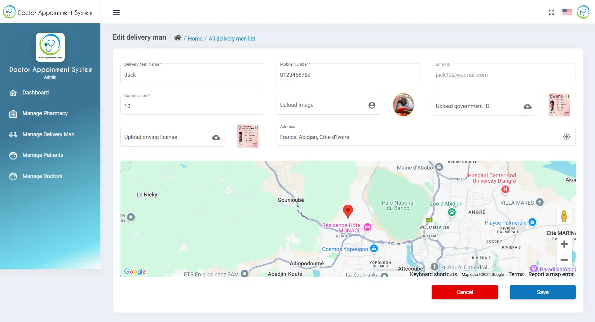 Doctor Appointment System with AI — admin — Update Delivery Man