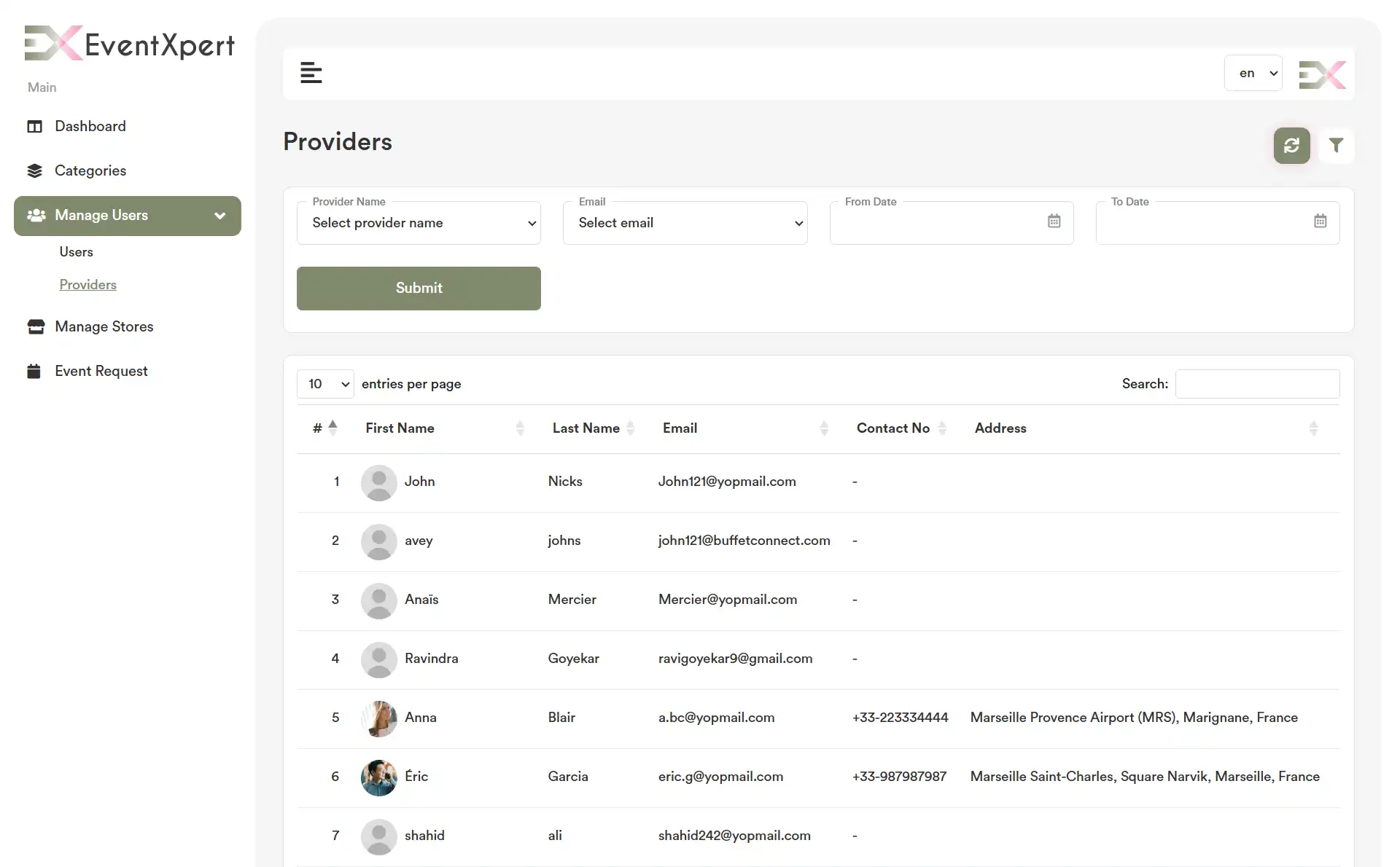 Admin Panel — Providers