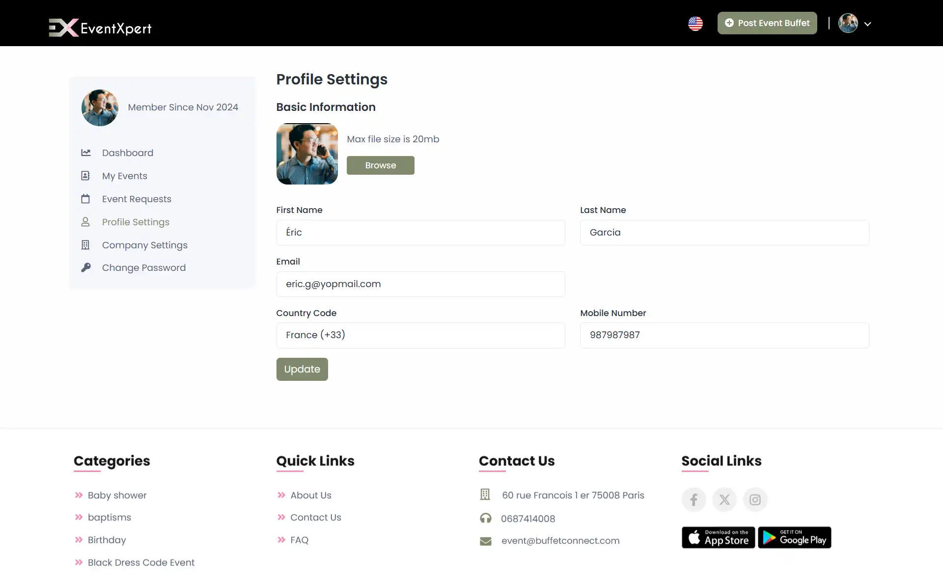 Service providers — Profile Settings