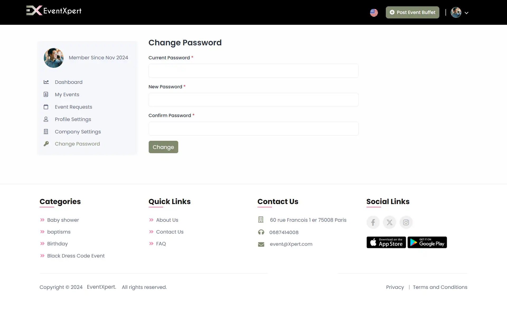 Service providers — Change Password