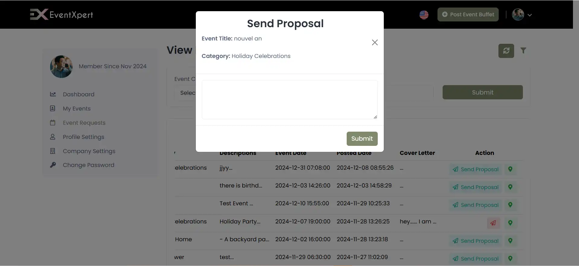 Service providers — Send Proposal