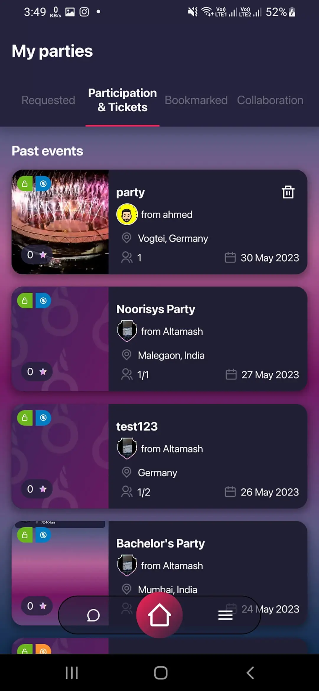 Event Management System app — Participation & Tickets
