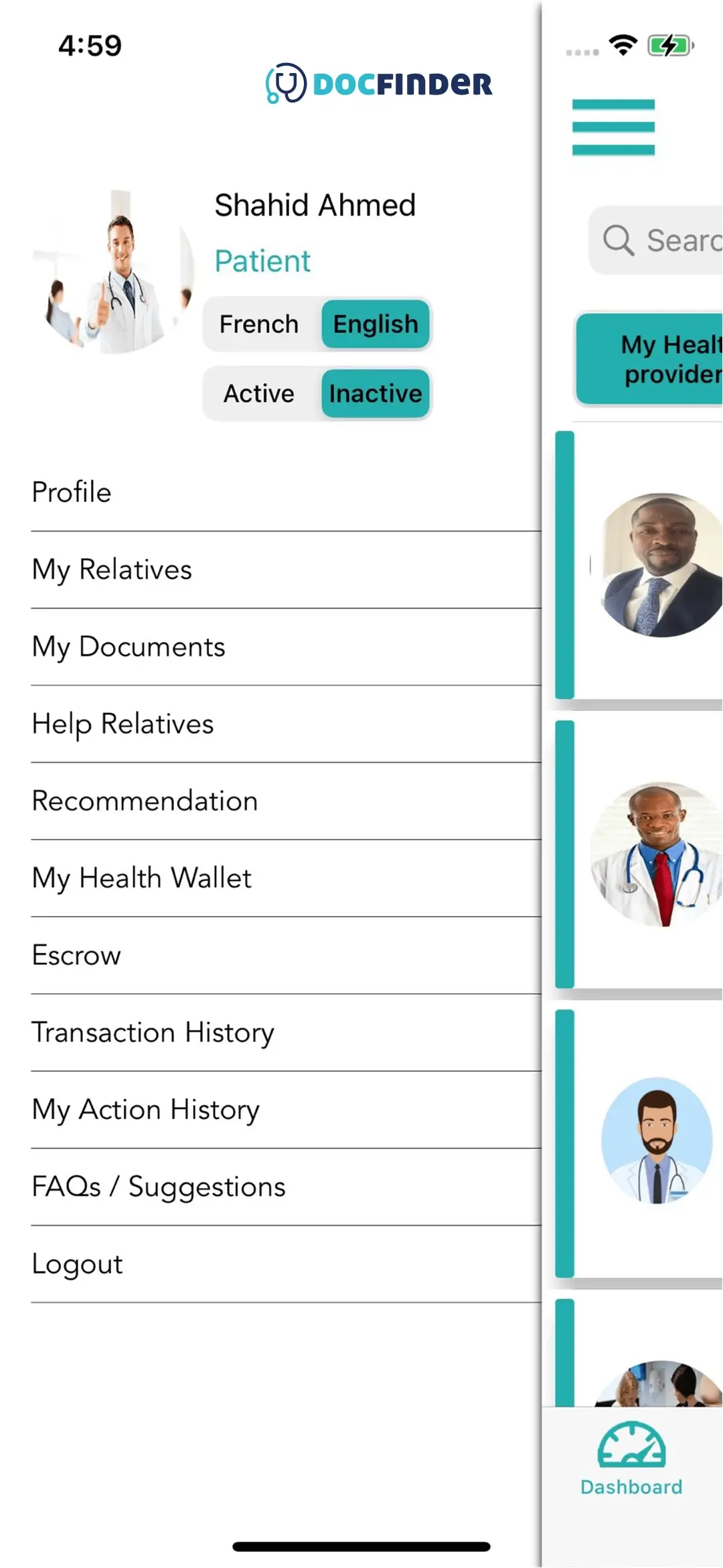 Docfinder user — Sidebar