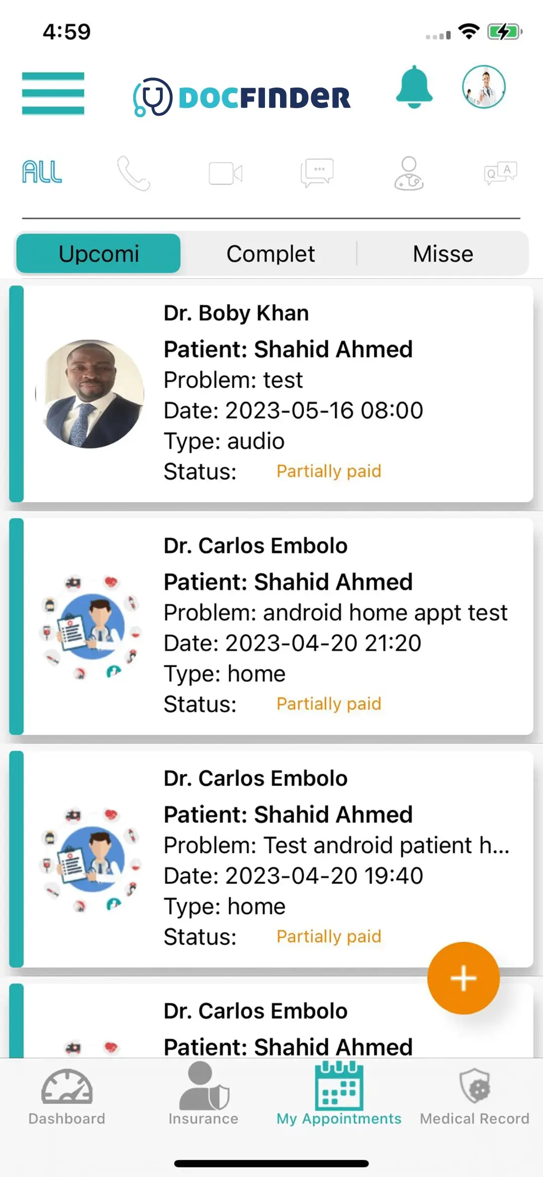 Docfinder user — My Appointments