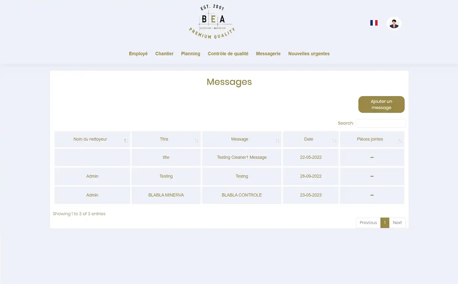 Home Cleaning Services web — Manage Messages