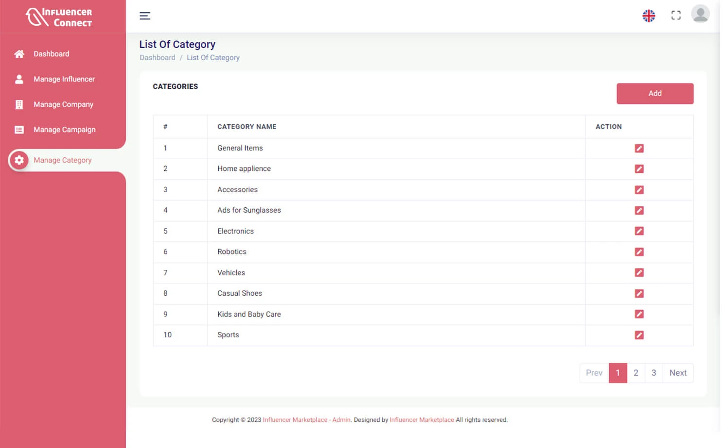 Influencer Marketplace — admin — List Of Categories