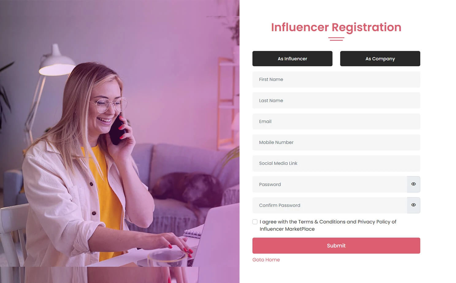 Influencer Marketplace — influencer — Influencer Registration