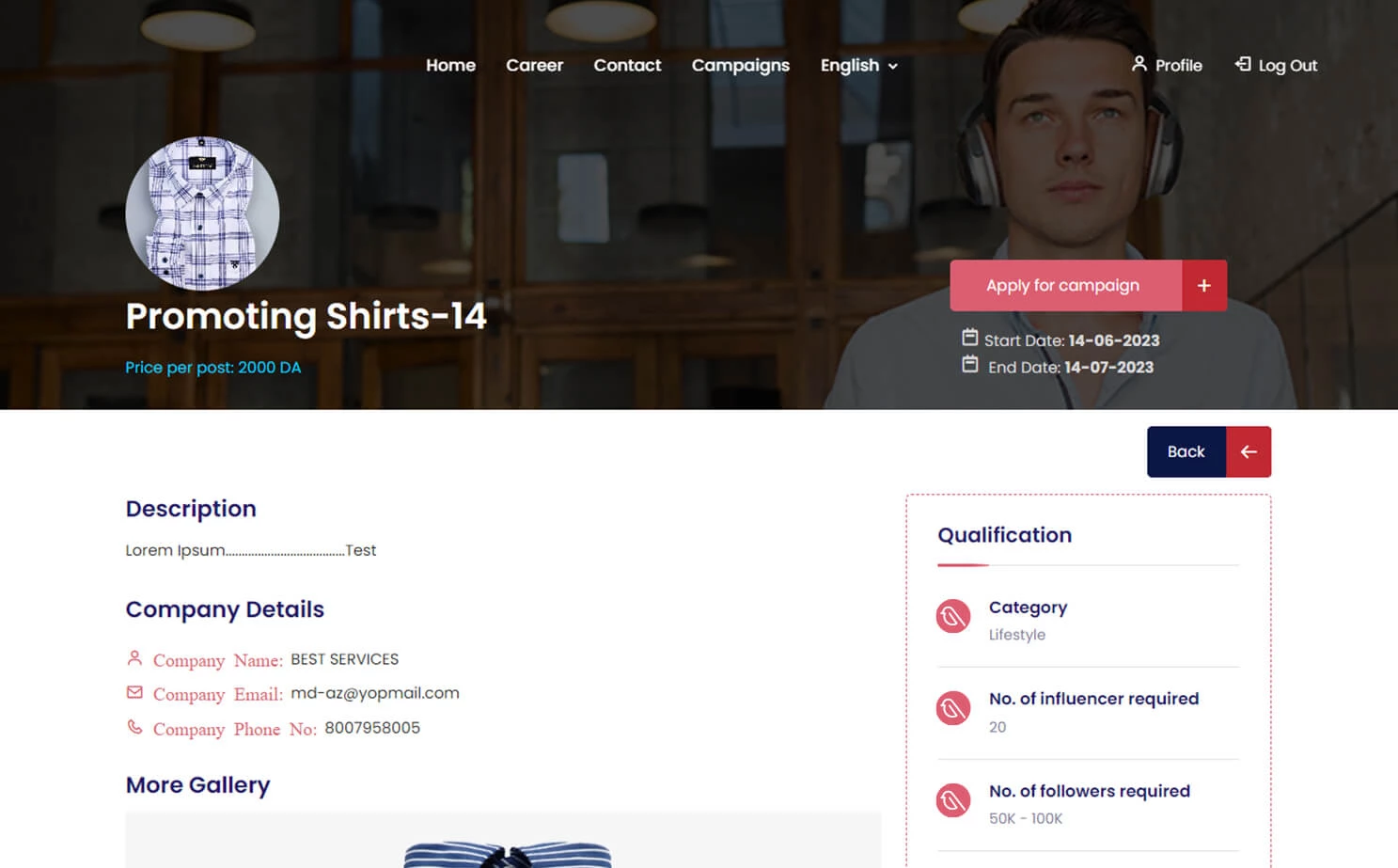 Influencer Marketplace — influencer — Apply For Campaign