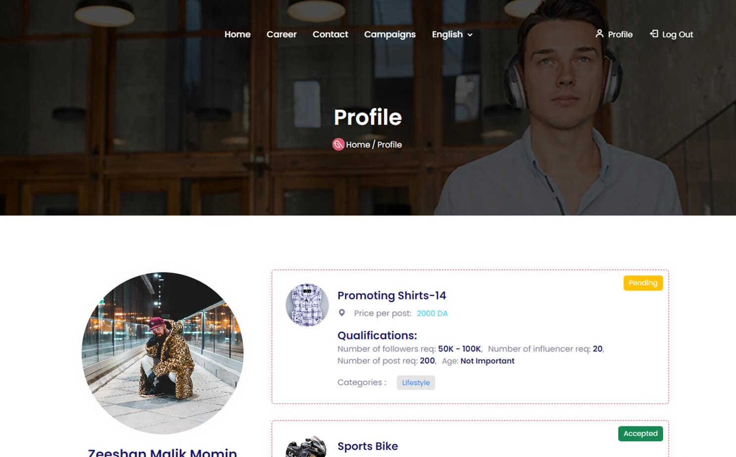 Influencer Marketplace — influencer — Campaign List