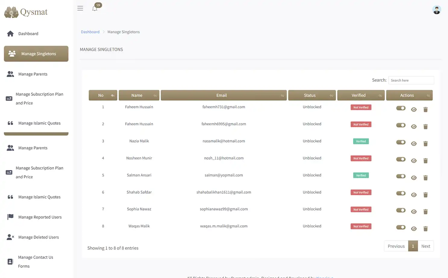 Match Making Application web — Manage Singleton