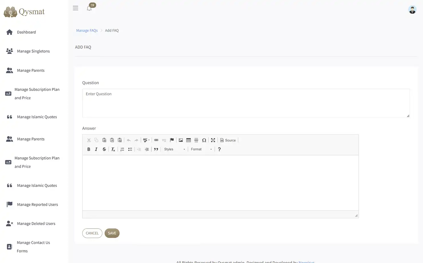 Match Making Application web — Add FAQ