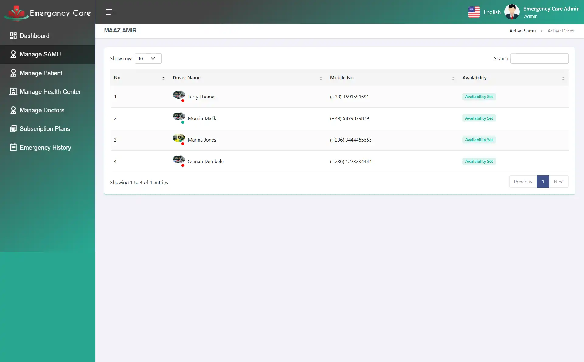 Admin App — Active Drivers