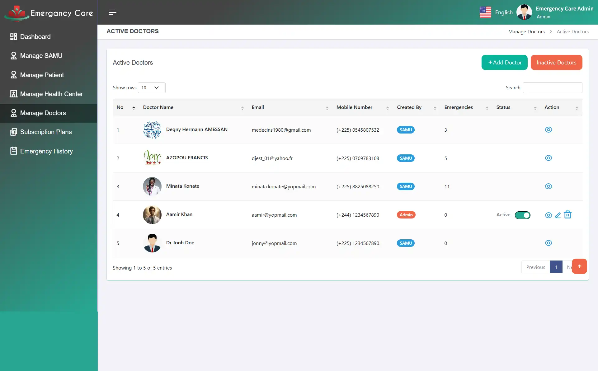 Admin App — Manage Doctor