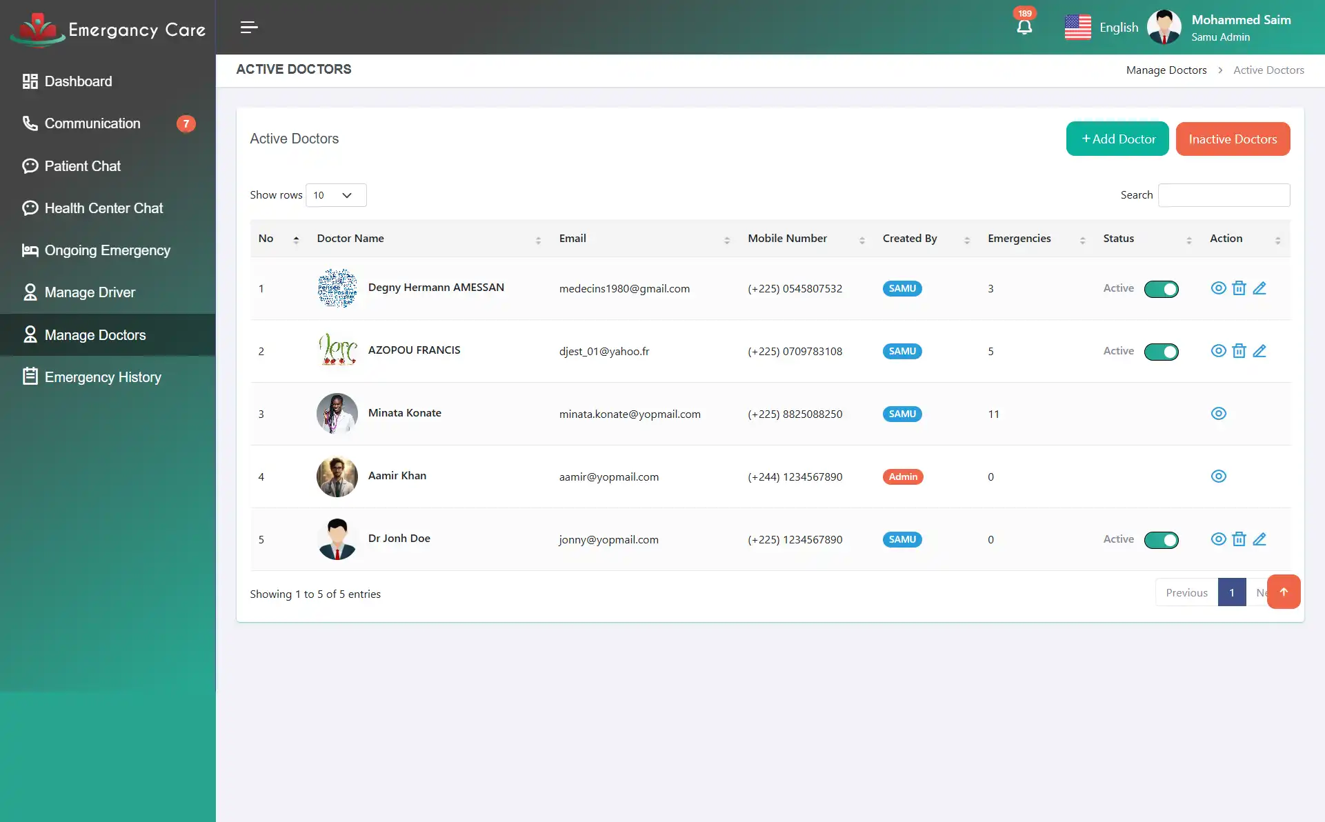 SAMU Web — Active Doctors