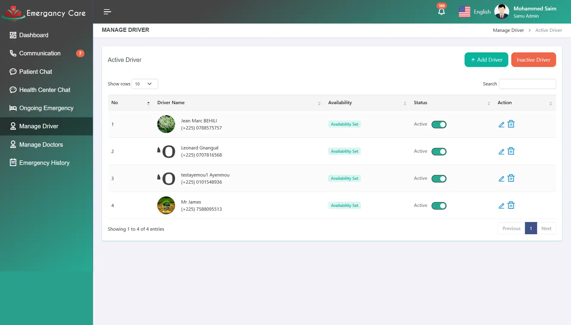 SAMU Web — Manage Driver