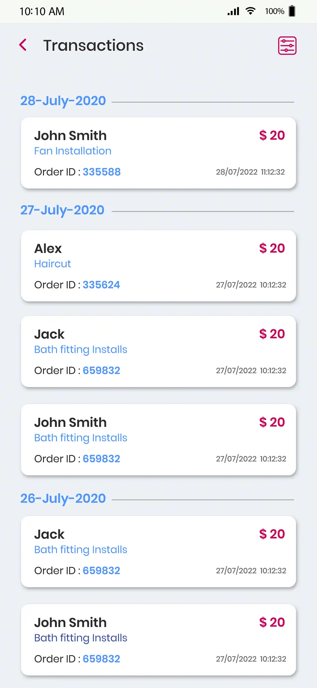 Market Place — user — Transaction