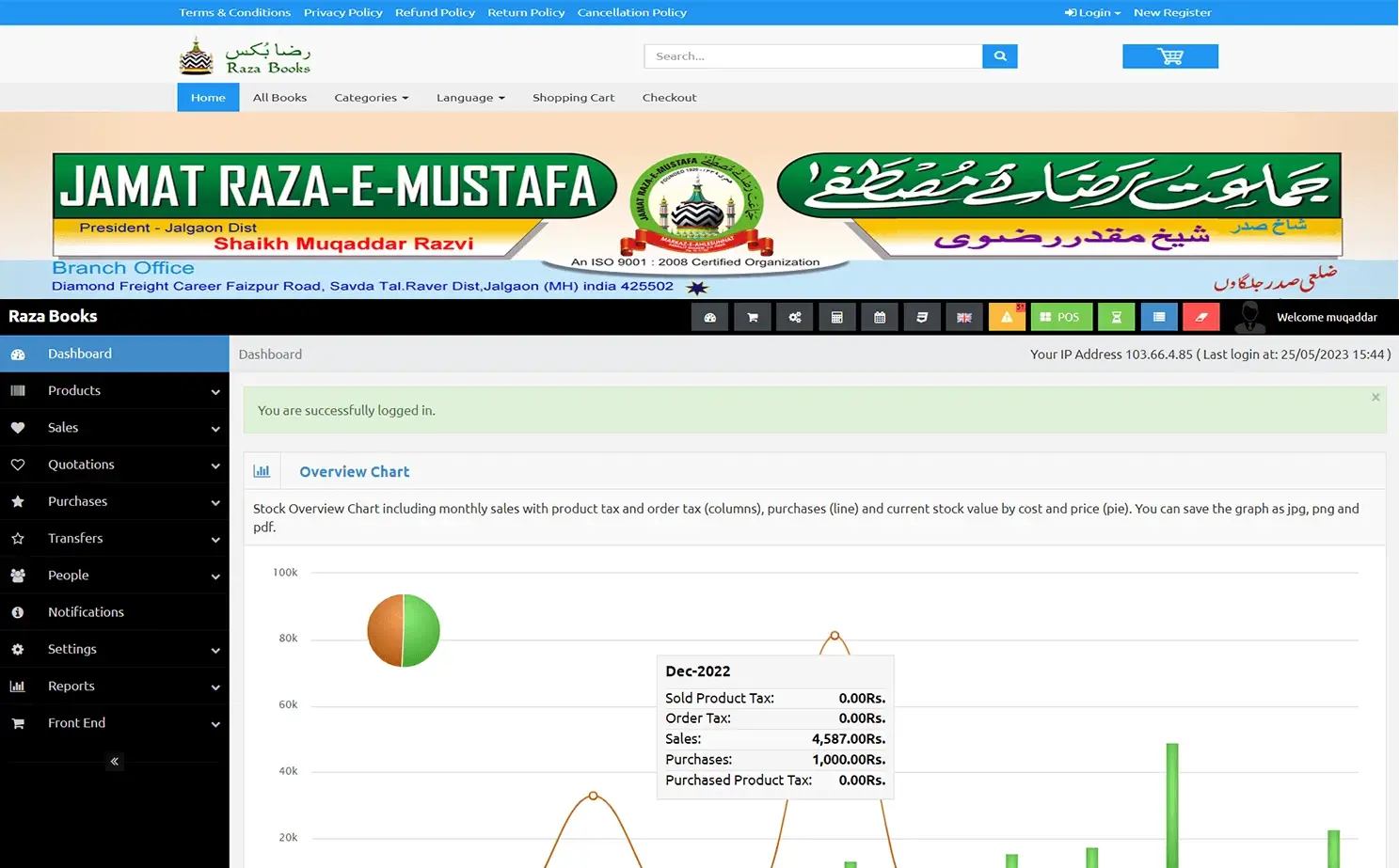 Online book admin — Dashboard