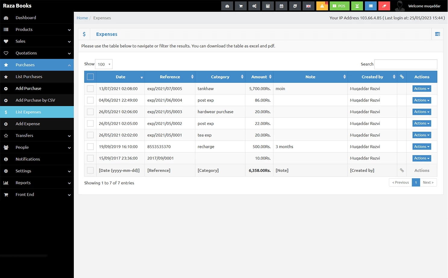 Online book admin — List Expenses