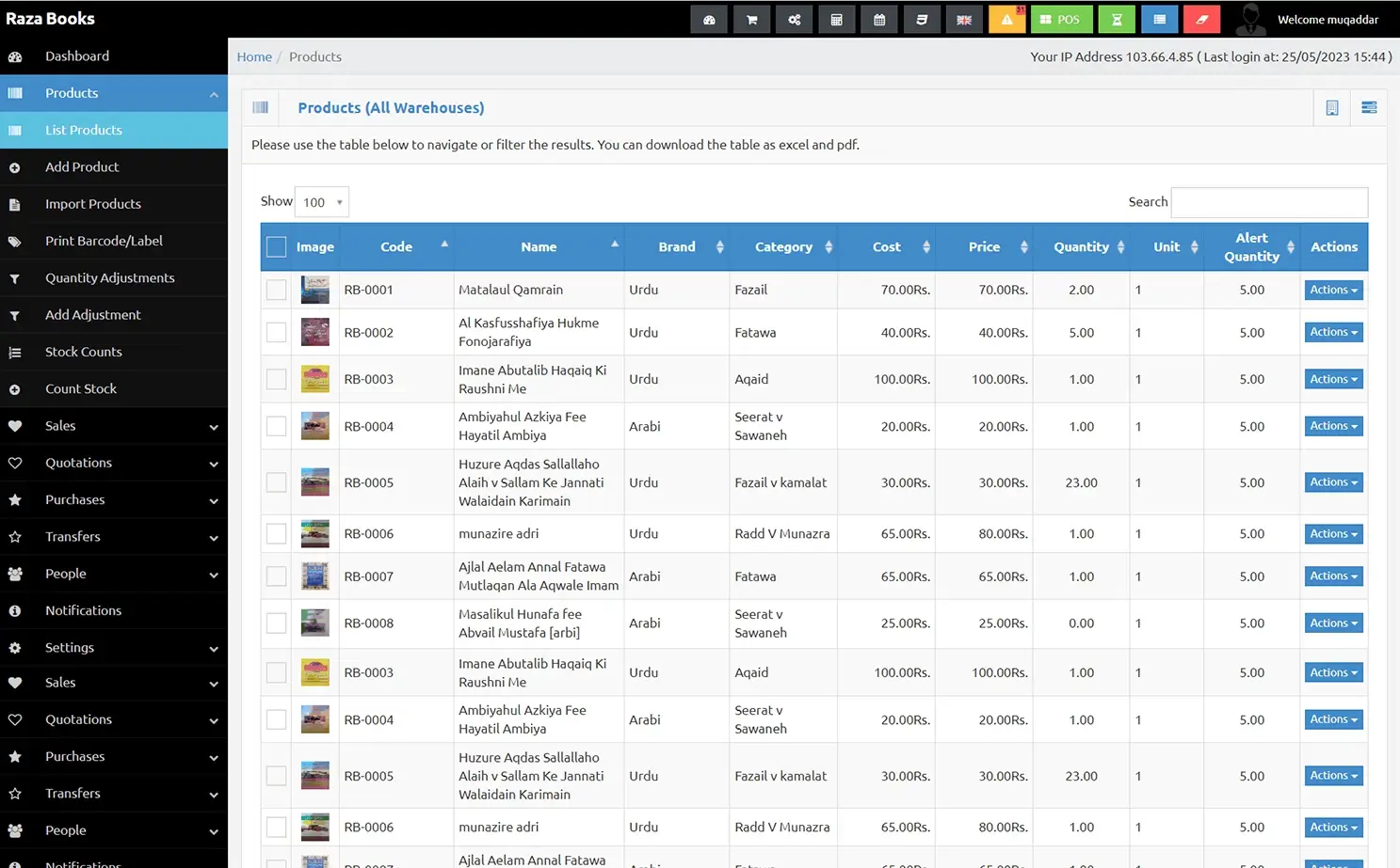 Online book admin — Product List