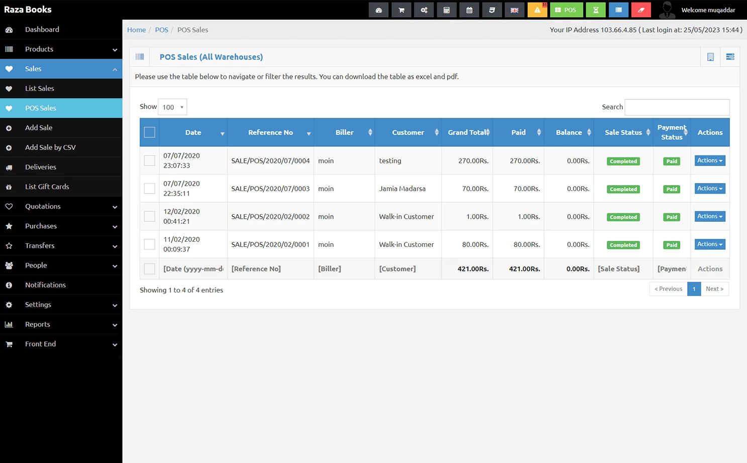 Online book admin — Pos Sales