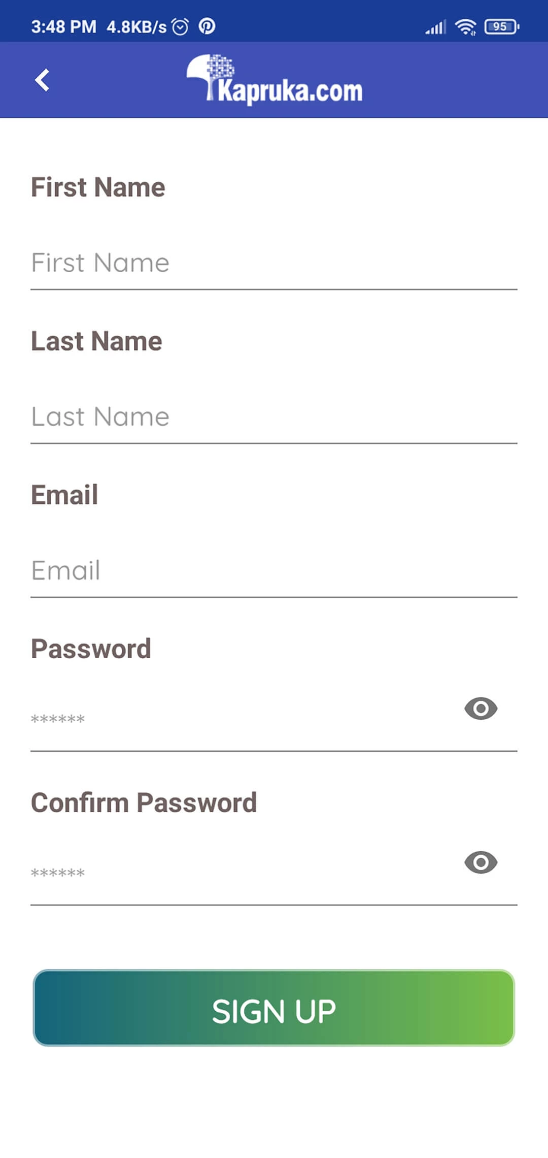 Online Shop app — Signup