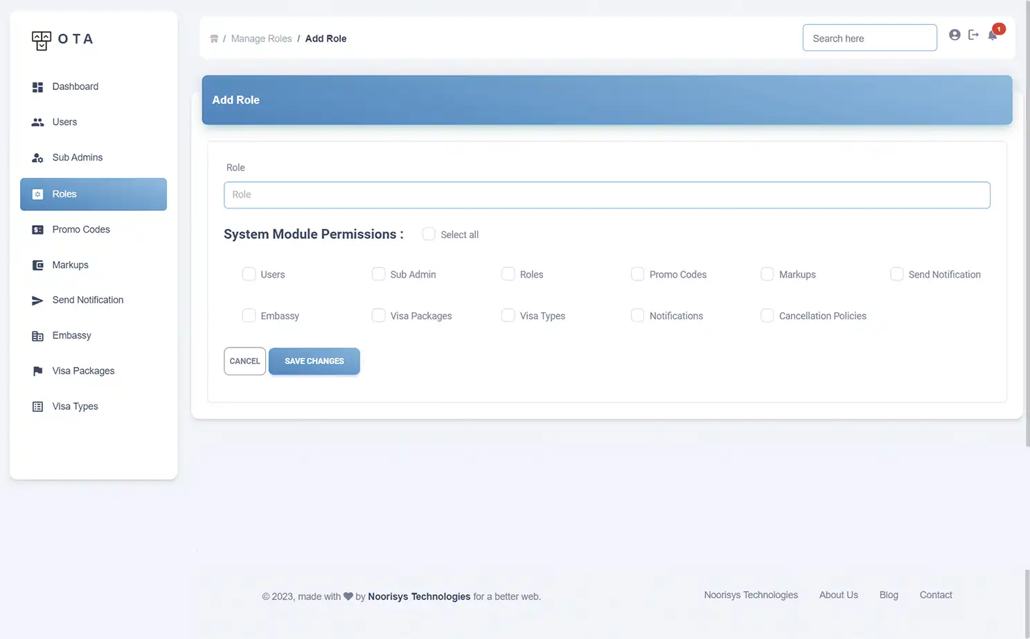 Online Travel Agency — admin — Roles