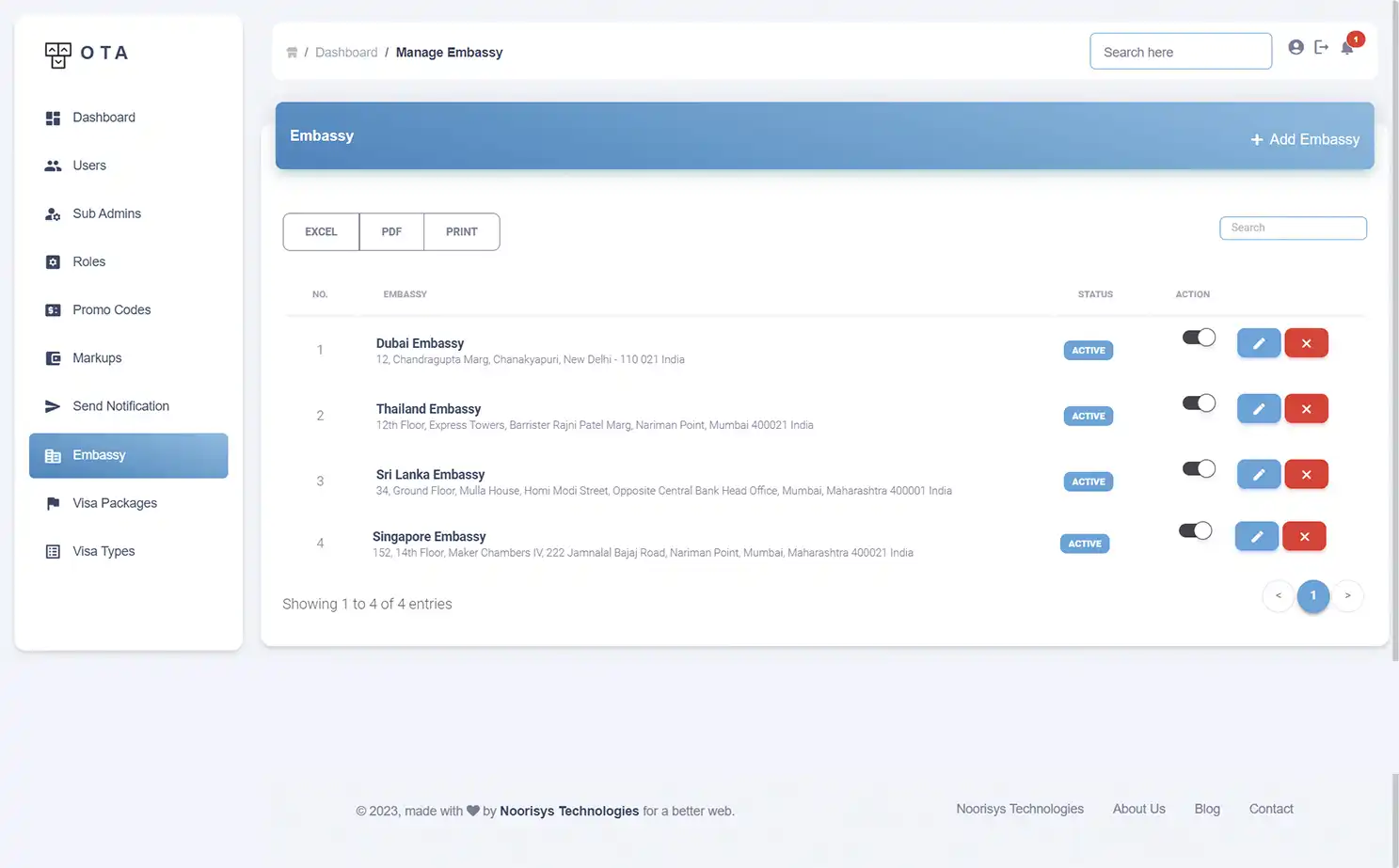 Online Travel Agency — admin — Embassy