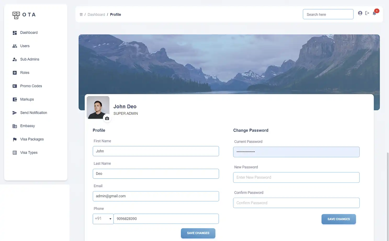 Online Travel Agency — admin — Profile