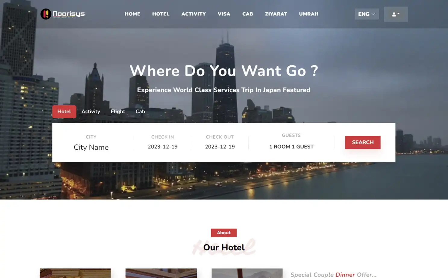 Online Travel Agency — user — Home