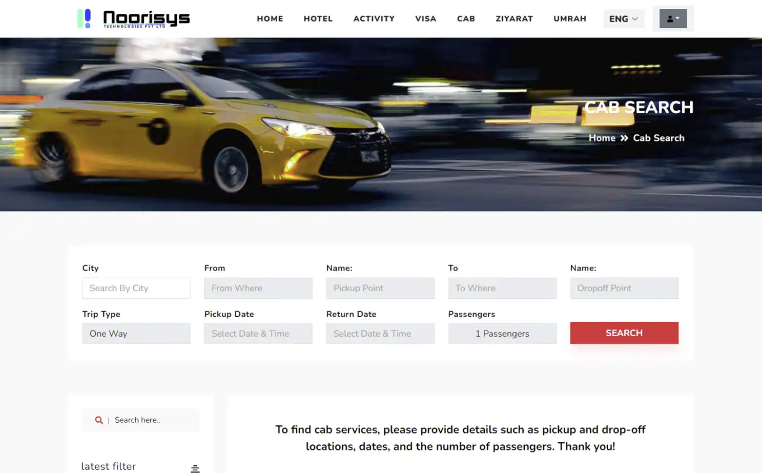 Online Travel Agency — user — Cab