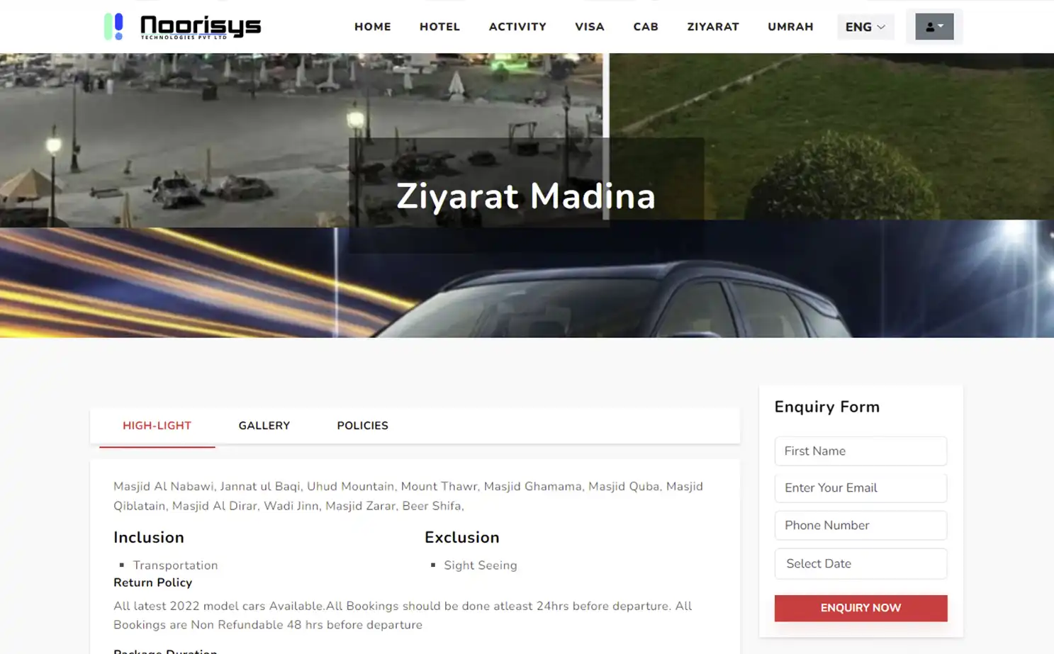 Online Travel Agency — user — Ziyarat Details