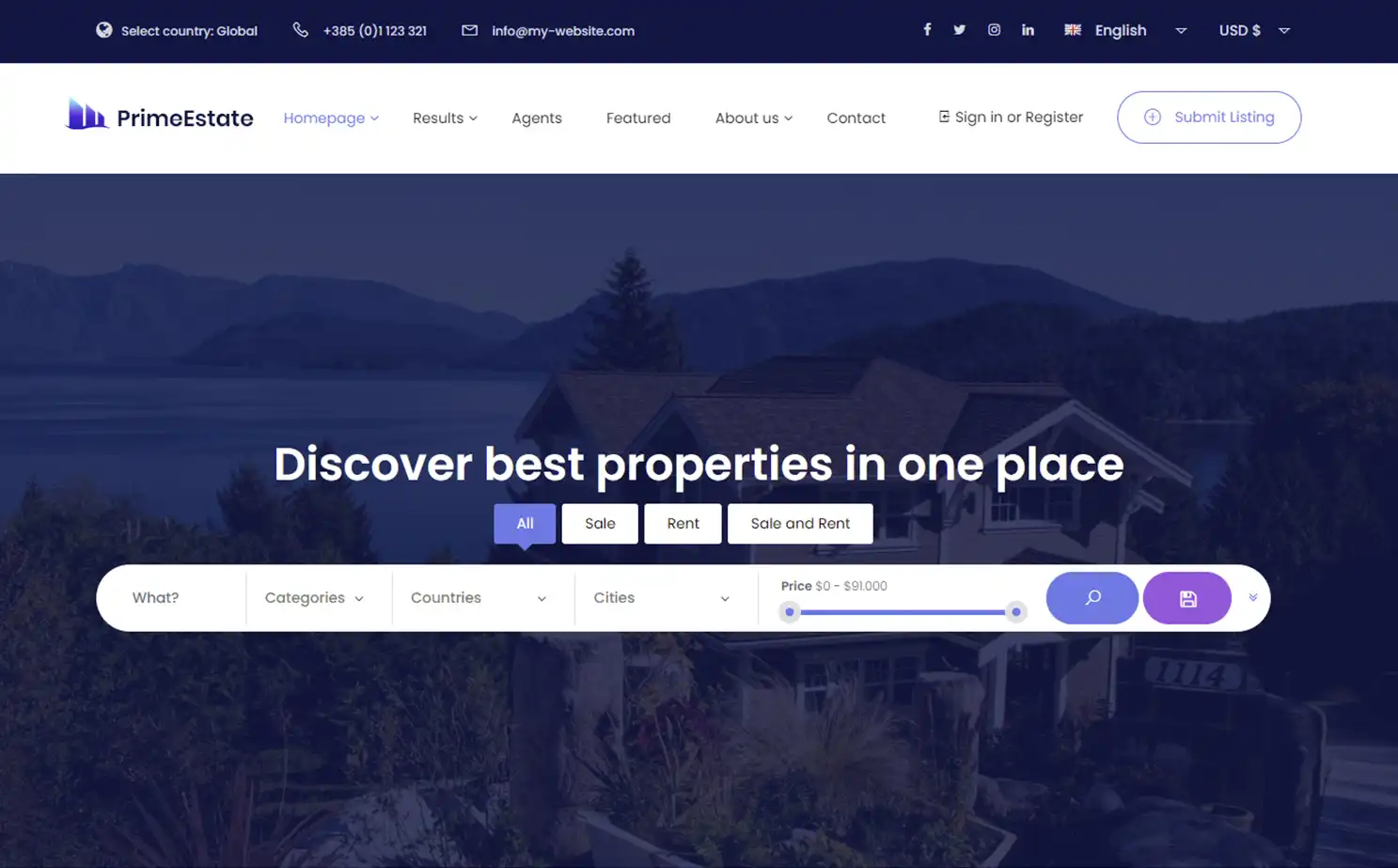 Real Estate Portal app — Home