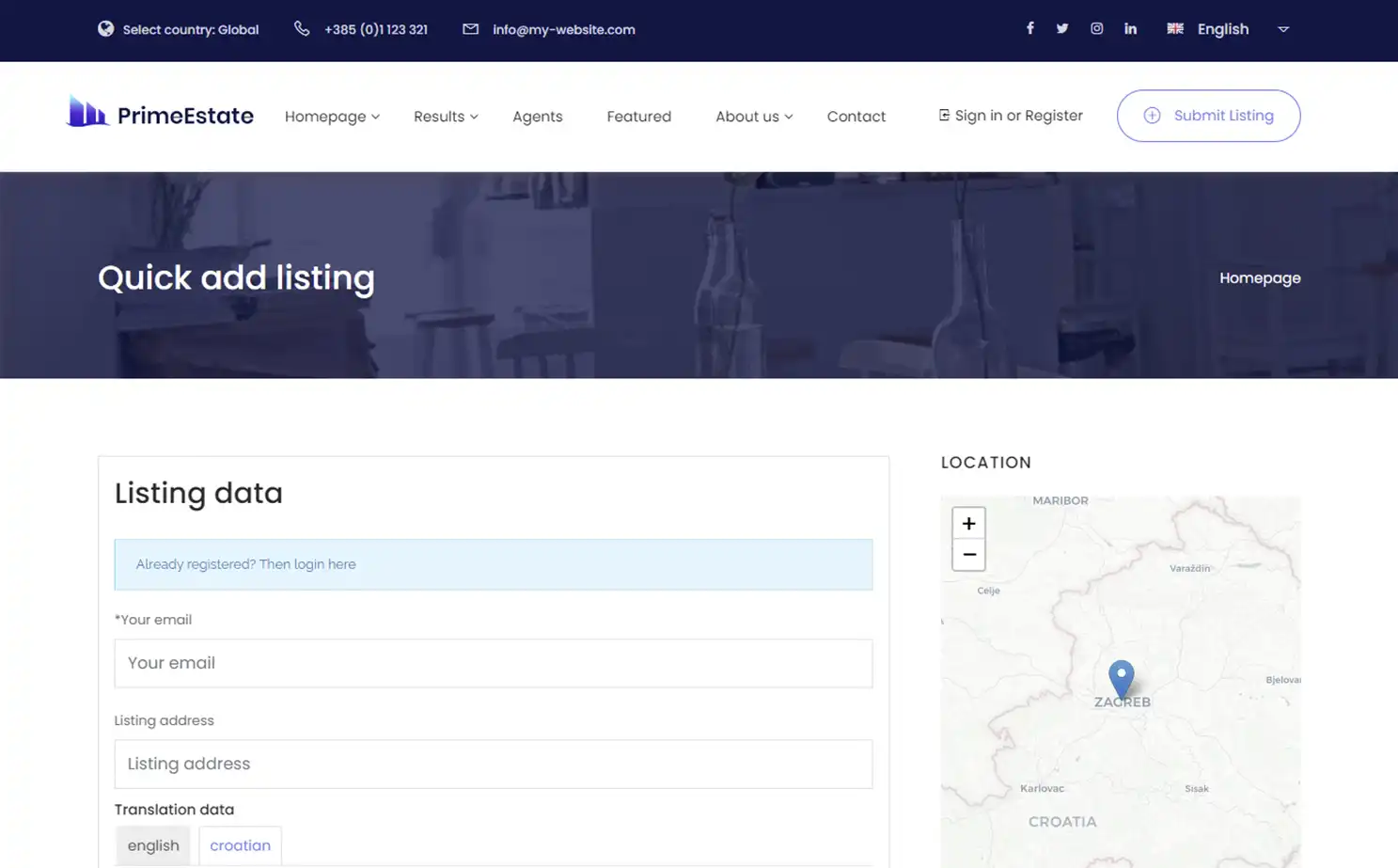 Real Estate Portal app — Add Property Listing