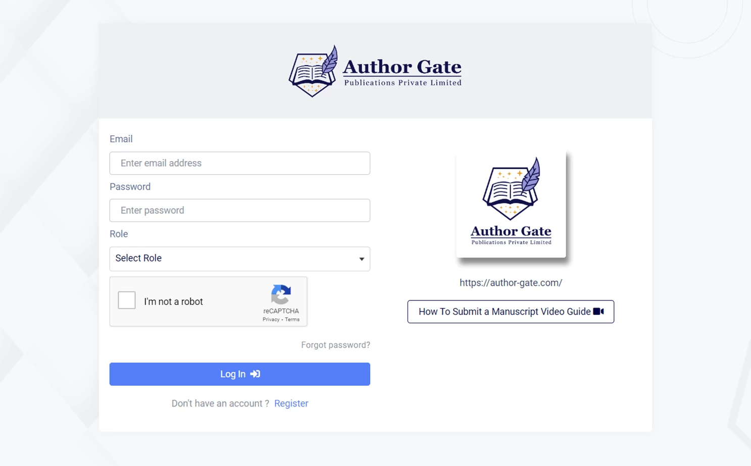 Researcher Personal Presentation website — Login