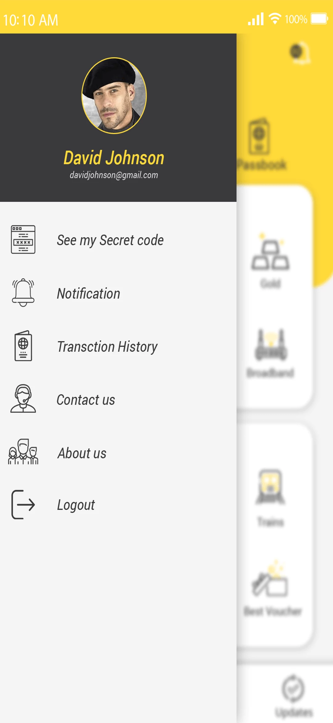 Online Payment Application — user app — Side Menu